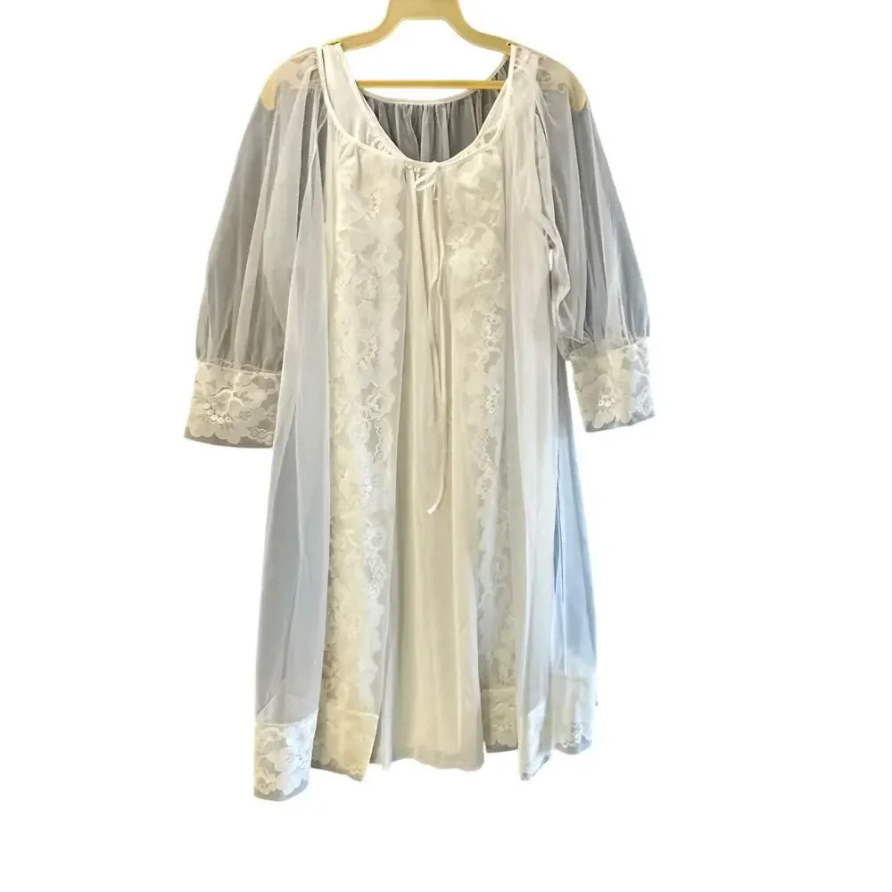 Vintage Movie Star Sheer Lace Bridal Robe lingerie nightgown Size Medium